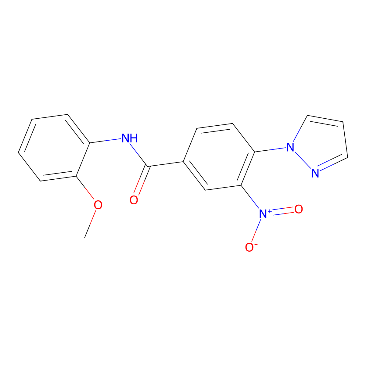 N-(2-methoxyphenyl)-3-nitro-4-(1H-pyrazol-1-yl)benzenecarboxamide molecular structure, CAS 321553-59-7