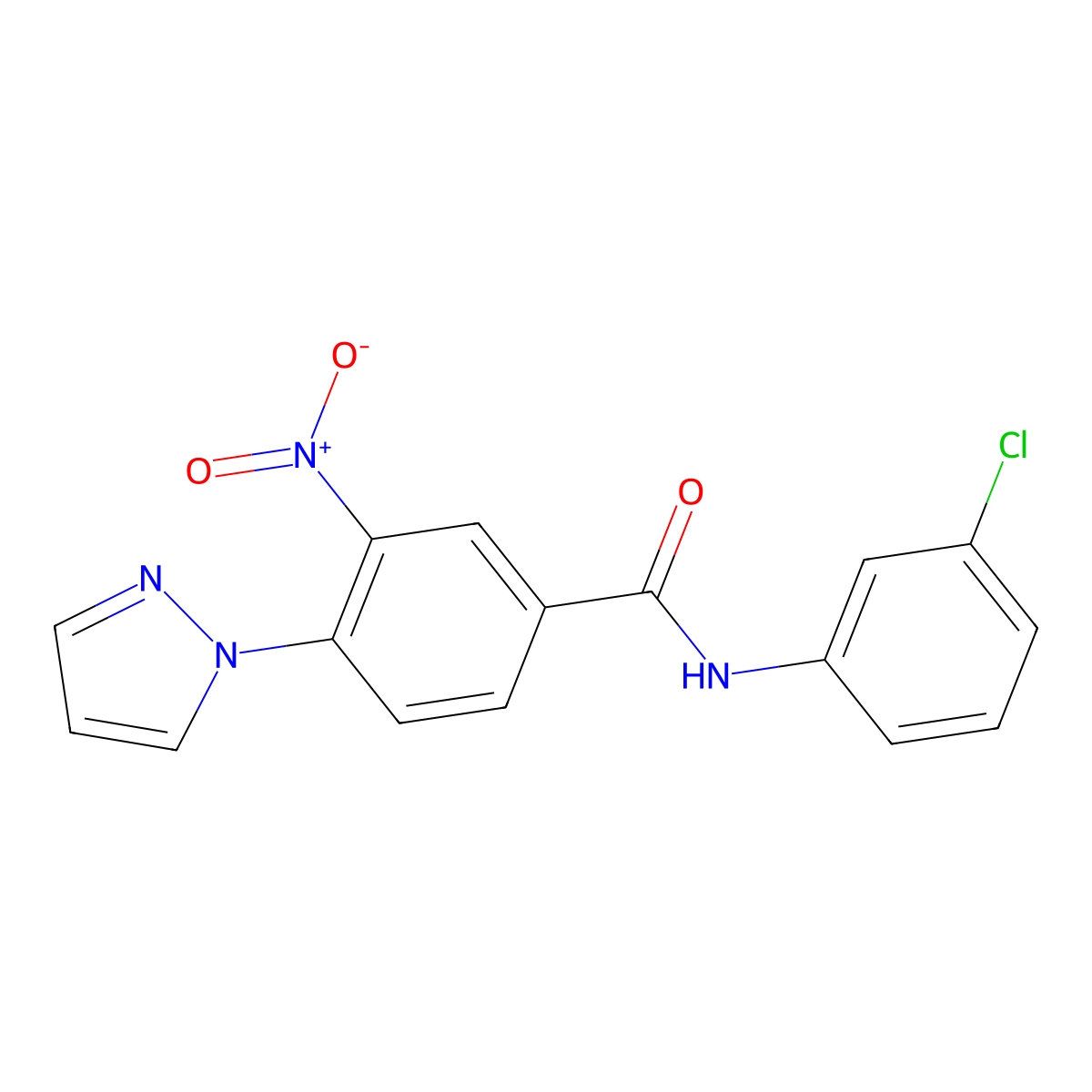 N-(3-chlorophenyl)-3-nitro-4-(1H-pyrazol-1-yl)benzenecarboxamide molecular structure, CAS 321553-60-0