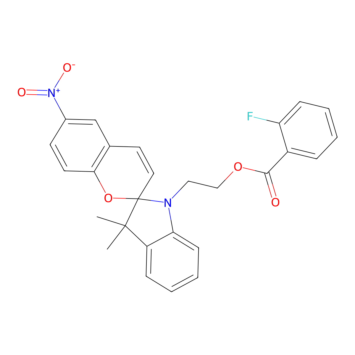 2-(3',3'-Dimethyl-6-nitrospiro[chromene-2,2'-indole]-1'-yl)ethyl 2-fluorobenzoate molecular structure, CAS 321555-22-0