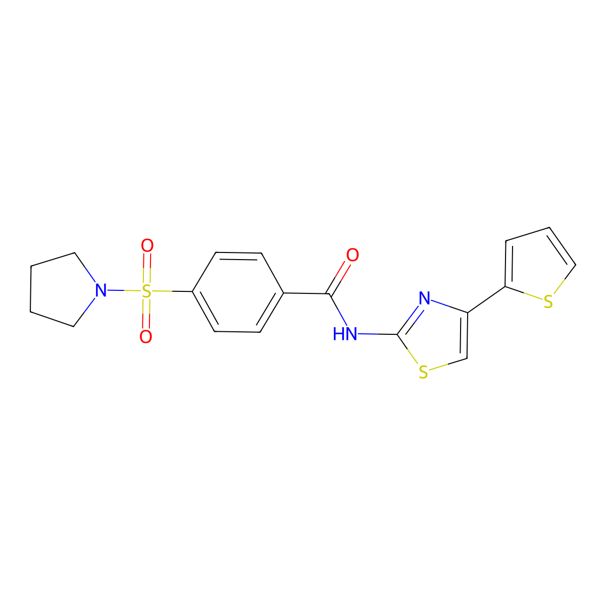 4-(pyrrolidin-1-ylsulfonyl)-N-(4-(thiophen-2-yl)thiazol-2-yl)benzamide molecular structure, CAS 321555-36-6
