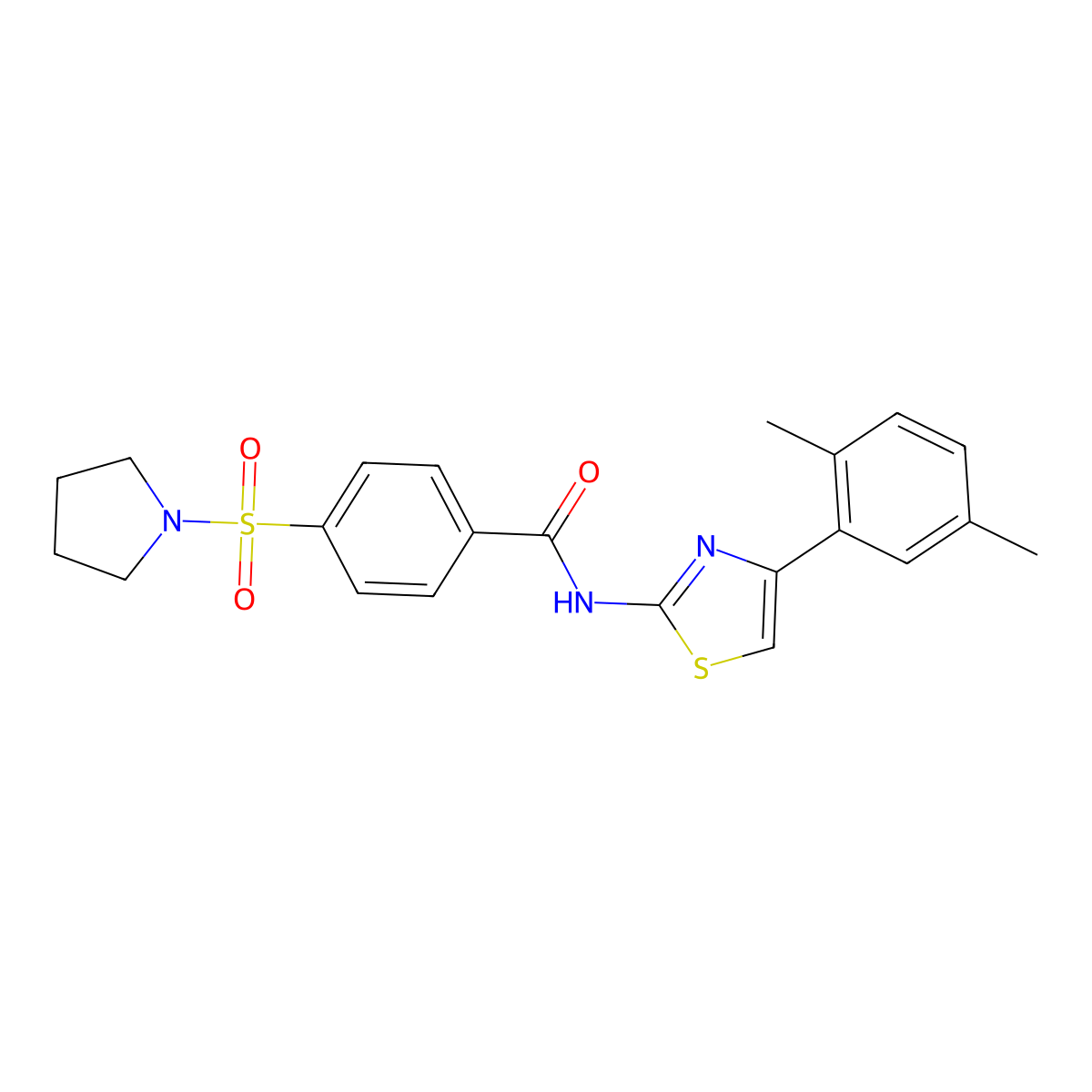 N-(4-(2,5-dimethylphenyl)thiazol-2-yl)-4-(pyrrolidin-1-ylsulfonyl)benzamide molecular structure, CAS 321555-37-7