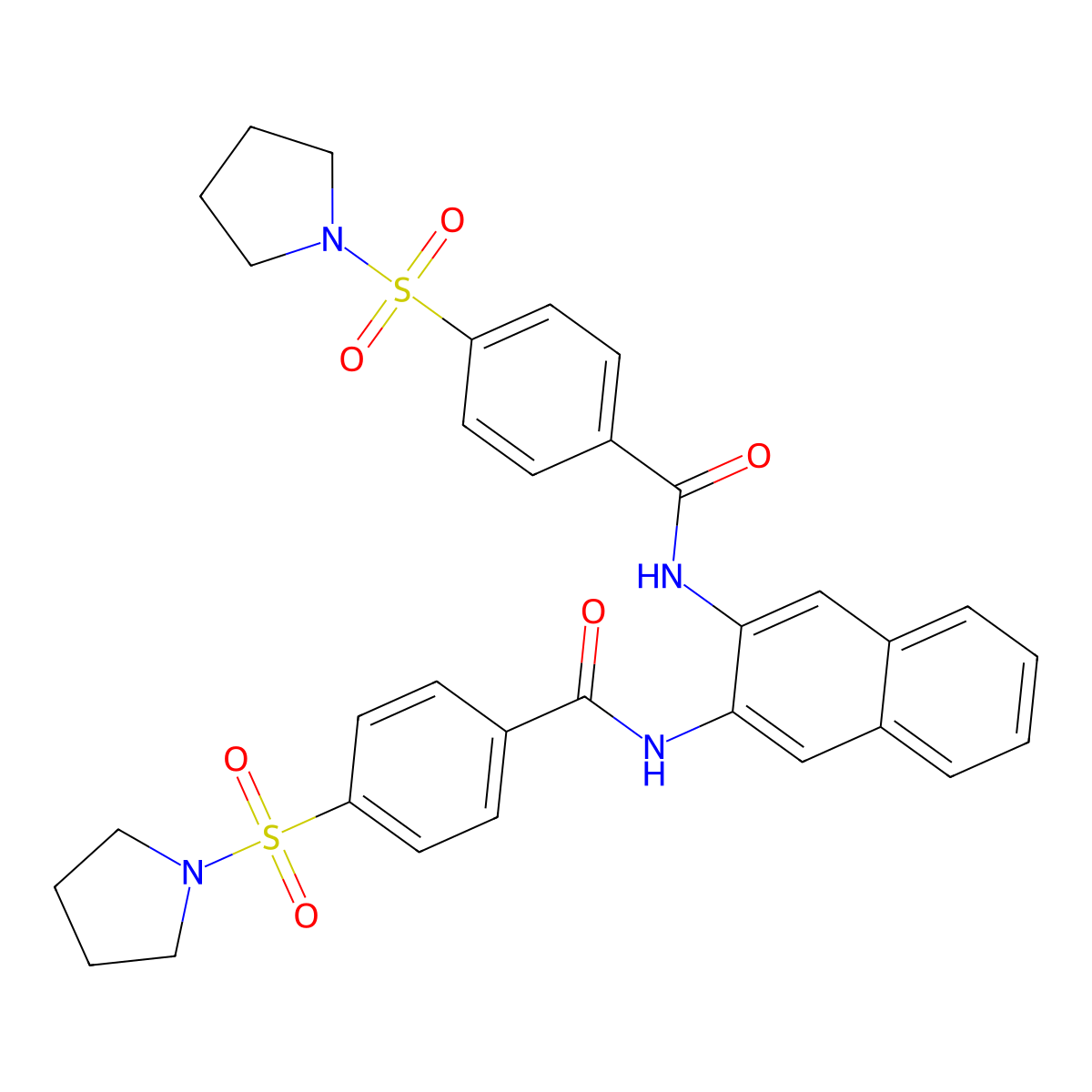 4-pyrrolidin-1-ylsulfonyl-N-[3-[(4-pyrrolidin-1-ylsulfonylbenzoyl)amino]naphthalen-2-yl]benzamide molecular structure, CAS 321555-39-9