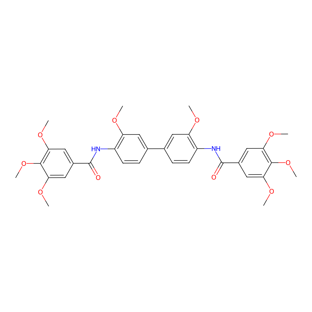 3,4,5-trimethoxy-N-[2-methoxy-4-[3-methoxy-4-[(3,4,5-trimethoxybenzoyl)amino]phenyl]phenyl]benzamide molecular structure, CAS 321555-77-5
