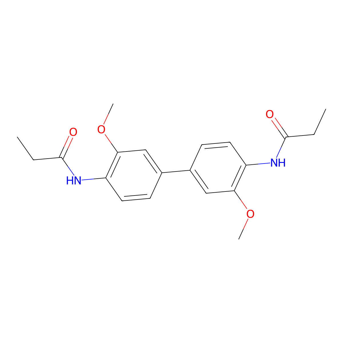 N-[2-methoxy-4-[3-methoxy-4-(propanoylamino)phenyl]phenyl]propanamide molecular structure, CAS 321555-78-6