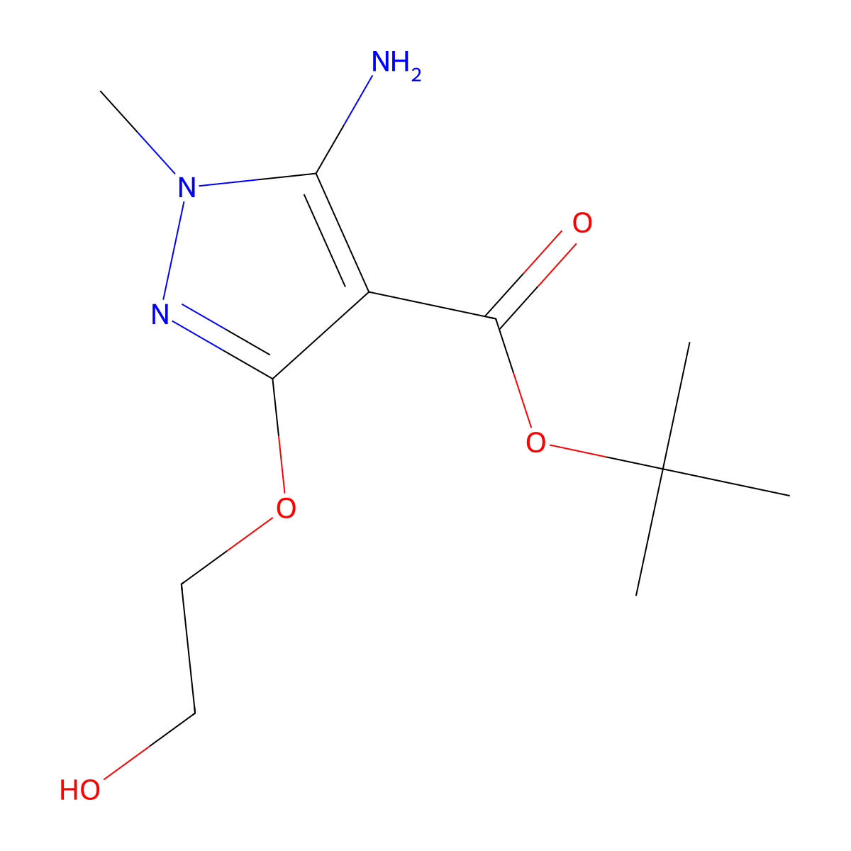 tert-butyl 5-amino-3-(2-hydroxyethoxy)-1-methyl-1H-pyrazole-4-carboxylate molecular structure, CAS 321566-23-8