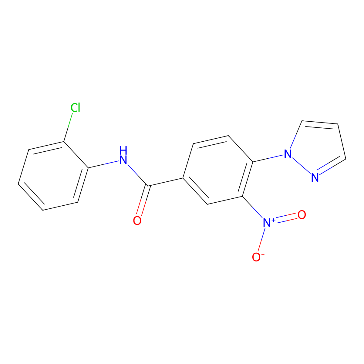 N-(2-chlorophenyl)-3-nitro-4-(1H-pyrazol-1-yl)benzenecarboxamide molecular structure, CAS 321570-83-6