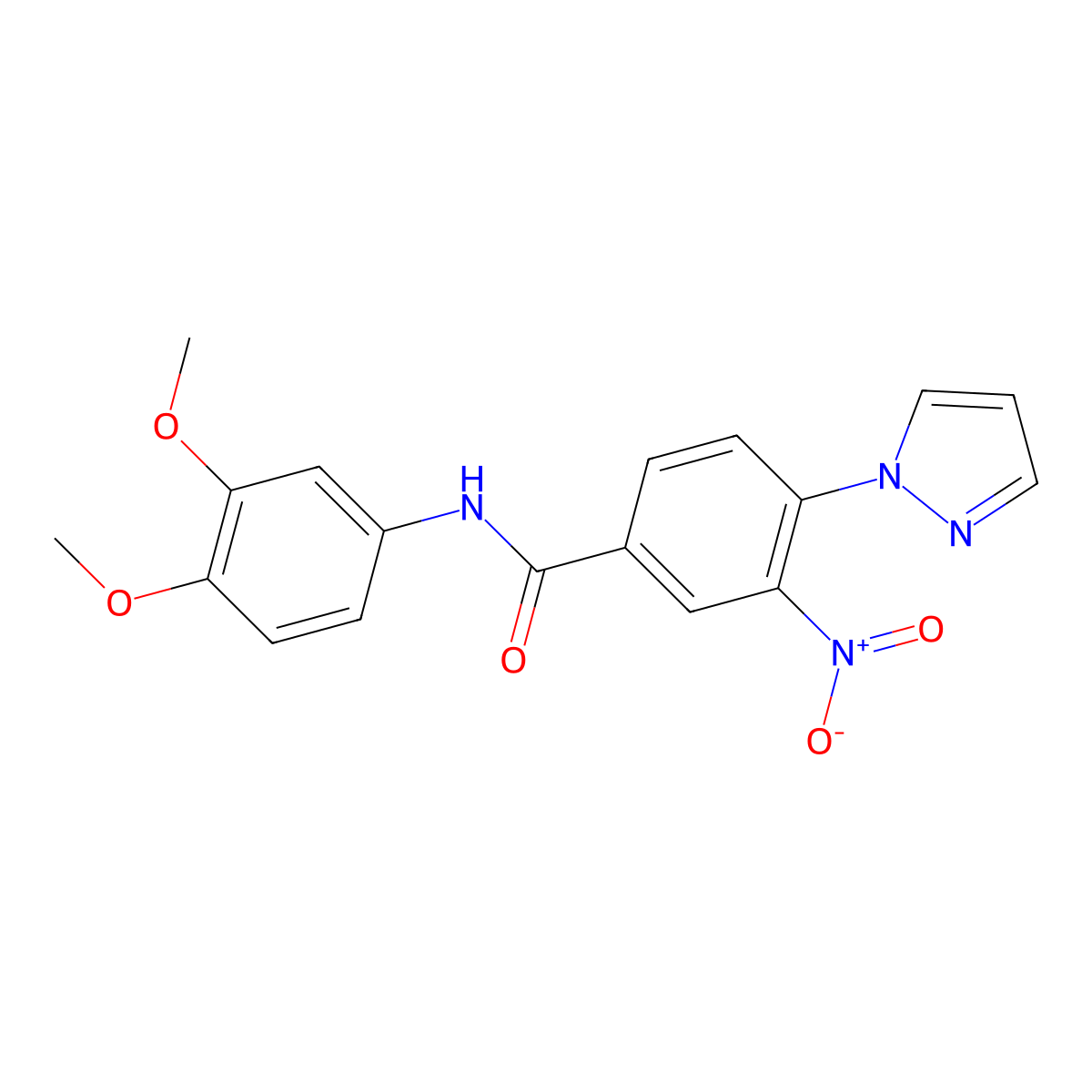 N-(3,4-dimethoxyphenyl)-3-nitro-4-(1H-pyrazol-1-yl)benzenecarboxamide molecular structure, CAS 321570-85-8