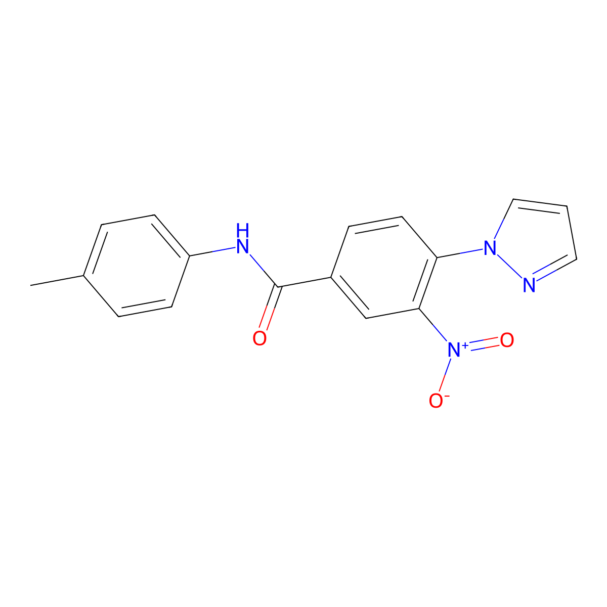 N-(4-methylphenyl)-3-nitro-4-(1H-pyrazol-1-yl)benzenecarboxamide molecular structure, CAS 321570-87-0