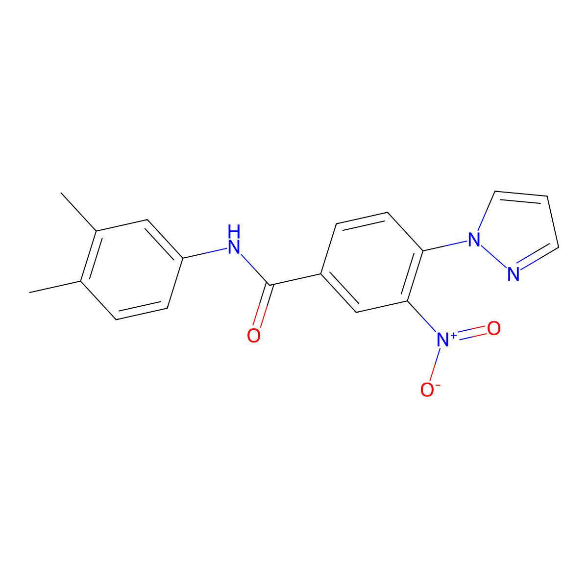 N-(3,4-dimethylphenyl)-3-nitro-4-(1H-pyrazol-1-yl)benzenecarboxamide molecular structure, CAS 321570-93-8
