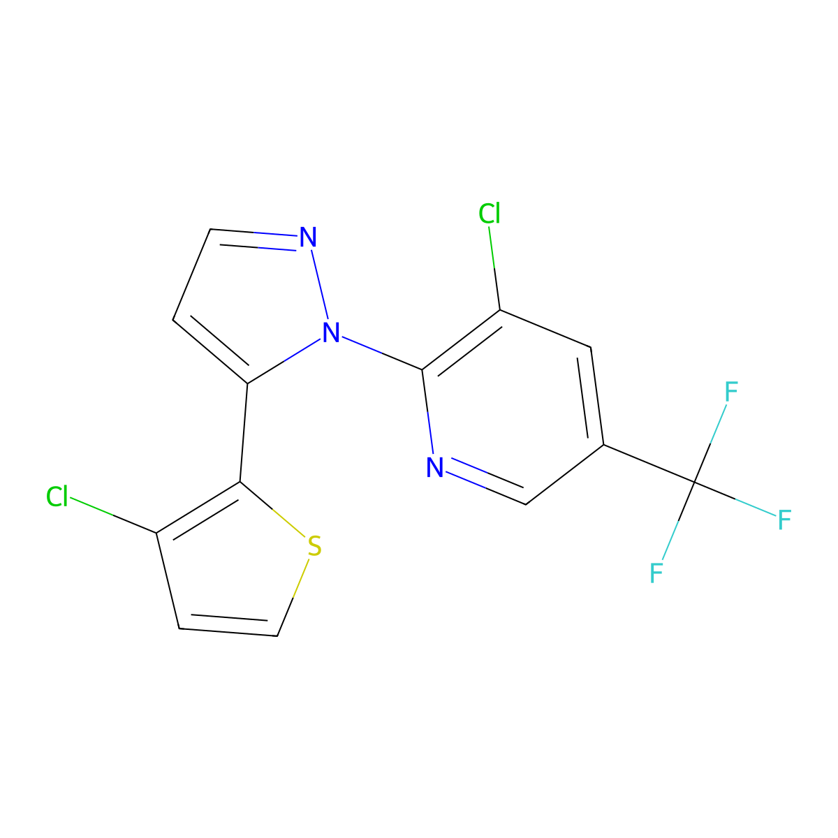 3-Chloro-2-(5-(3-chloro-2-thienyl)-1H-pyrazol-1-yl)-5-(trifluoromethyl)pyridine molecular structure, CAS 321571-01-1