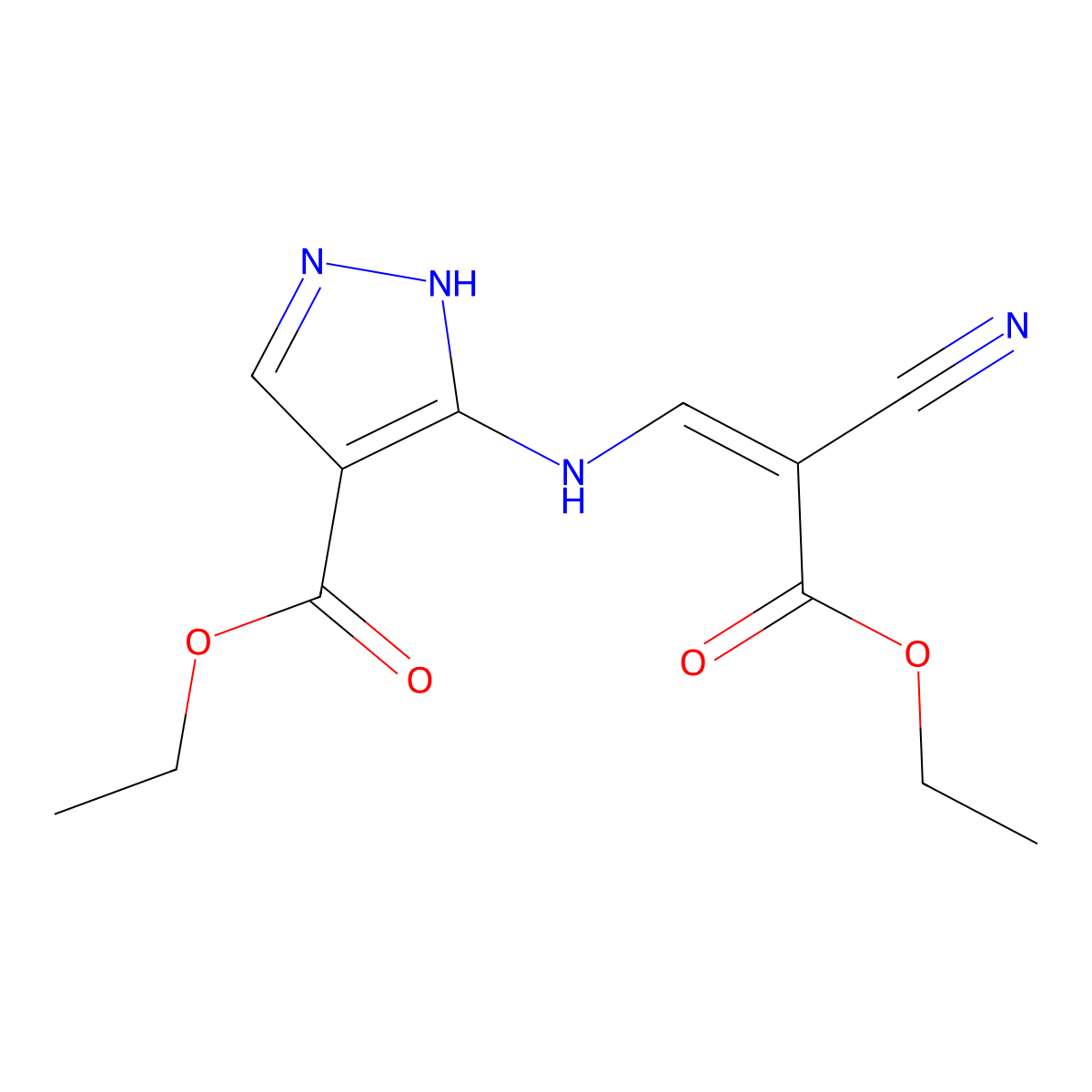Ethyl-3-(2-carbethoxy-2-cyanoethenyl)amino-1H-pyrazole-4-carboxylate molecular structure, CAS 321571-07-7