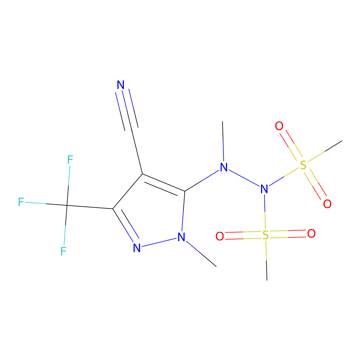N'-[4-cyano-1-methyl-3-(trifluoromethyl)-1H-pyrazol-5-yl]-N'-methyl-N-(methylsulfonyl)methanesulfonohydrazide molecular structure, CAS 321574-06-5