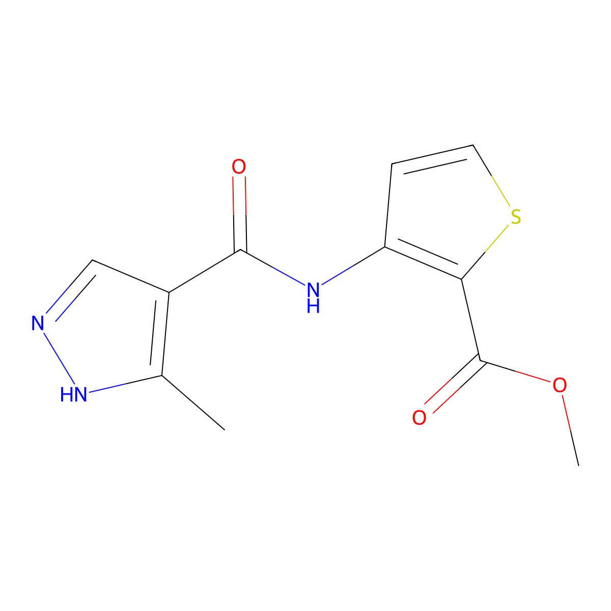 methyl 3-{[(3-methyl-1H-pyrazol-4-yl)carbonyl]amino}-2-thiophenecarboxylate molecular structure, CAS 321574-07-6