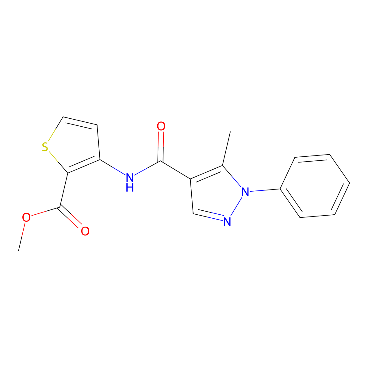 methyl 3-{[(5-methyl-1-phenyl-1H-pyrazol-4-yl)carbonyl]amino}-2-thiophenecarboxylate molecular structure, CAS 321574-08-7
