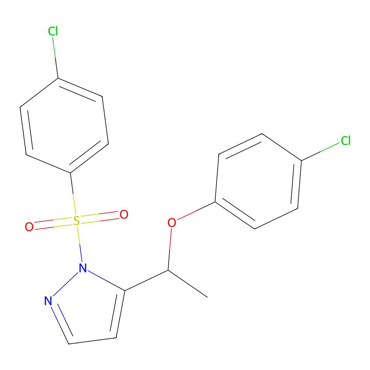 4-chlorophenyl 1-{1-[(4-chlorophenyl)sulfonyl]-1H-pyrazol-5-yl}ethyl ether molecular structure, CAS 321574-13-4