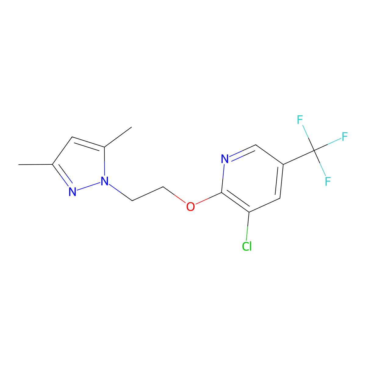 3-chloro-5-(trifluoromethyl)-2-pyridinyl 2-(3,5-dimethyl-1H-pyrazol-1-yl)ethyl ether molecular structure, CAS 321574-15-6