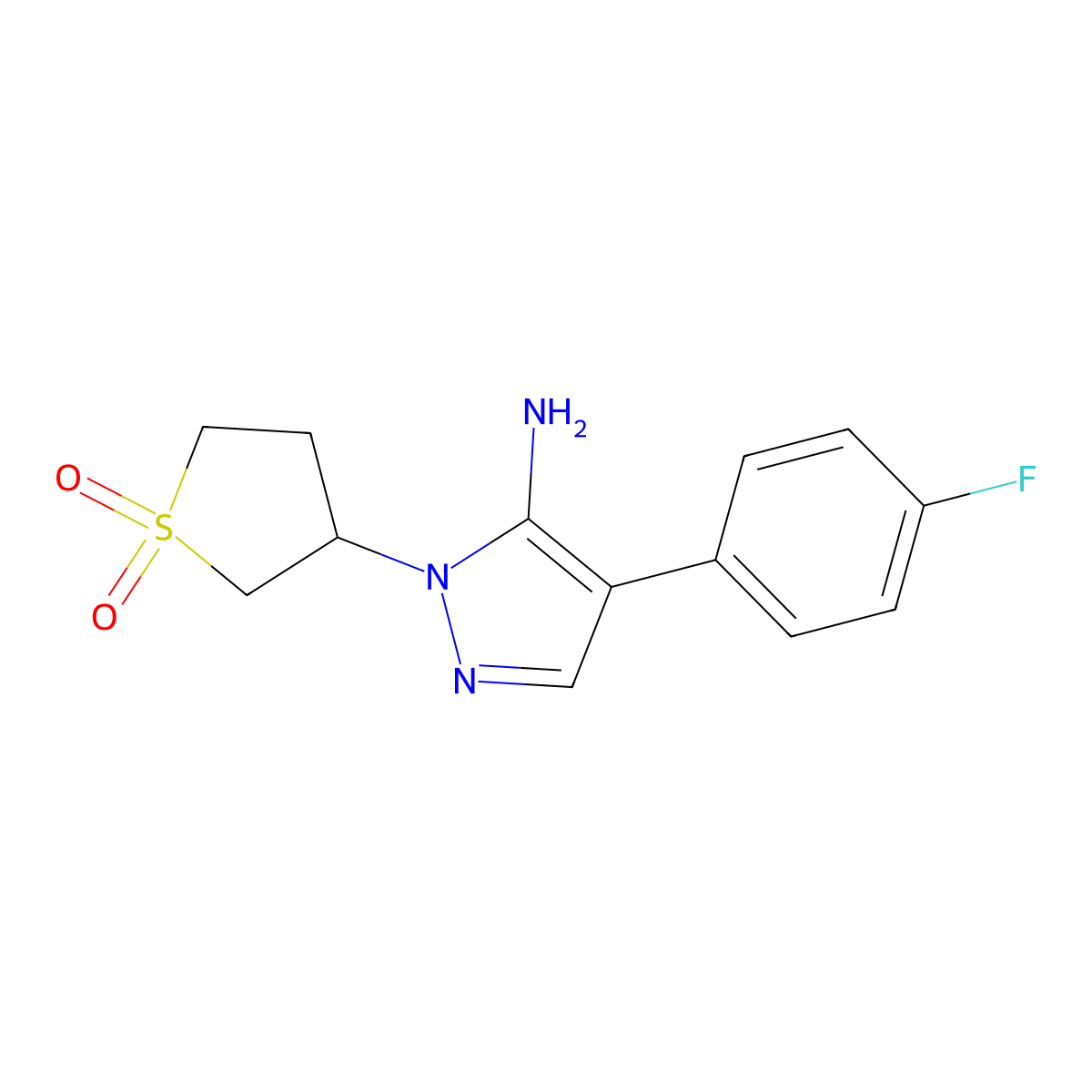 2-(1,1-Dioxothiolan-3-yl)-4-(4-fluorophenyl)pyrazol-3-amine molecular structure, CAS 321574-18-9