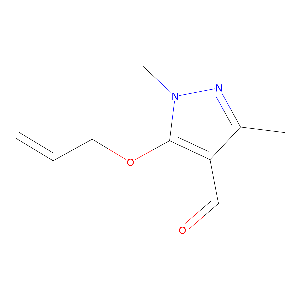 1,3-dimethyl-5-(prop-2-en-1-yloxy)-1H-pyrazole-4-carbaldehyde molecular structure, CAS 321574-23-6