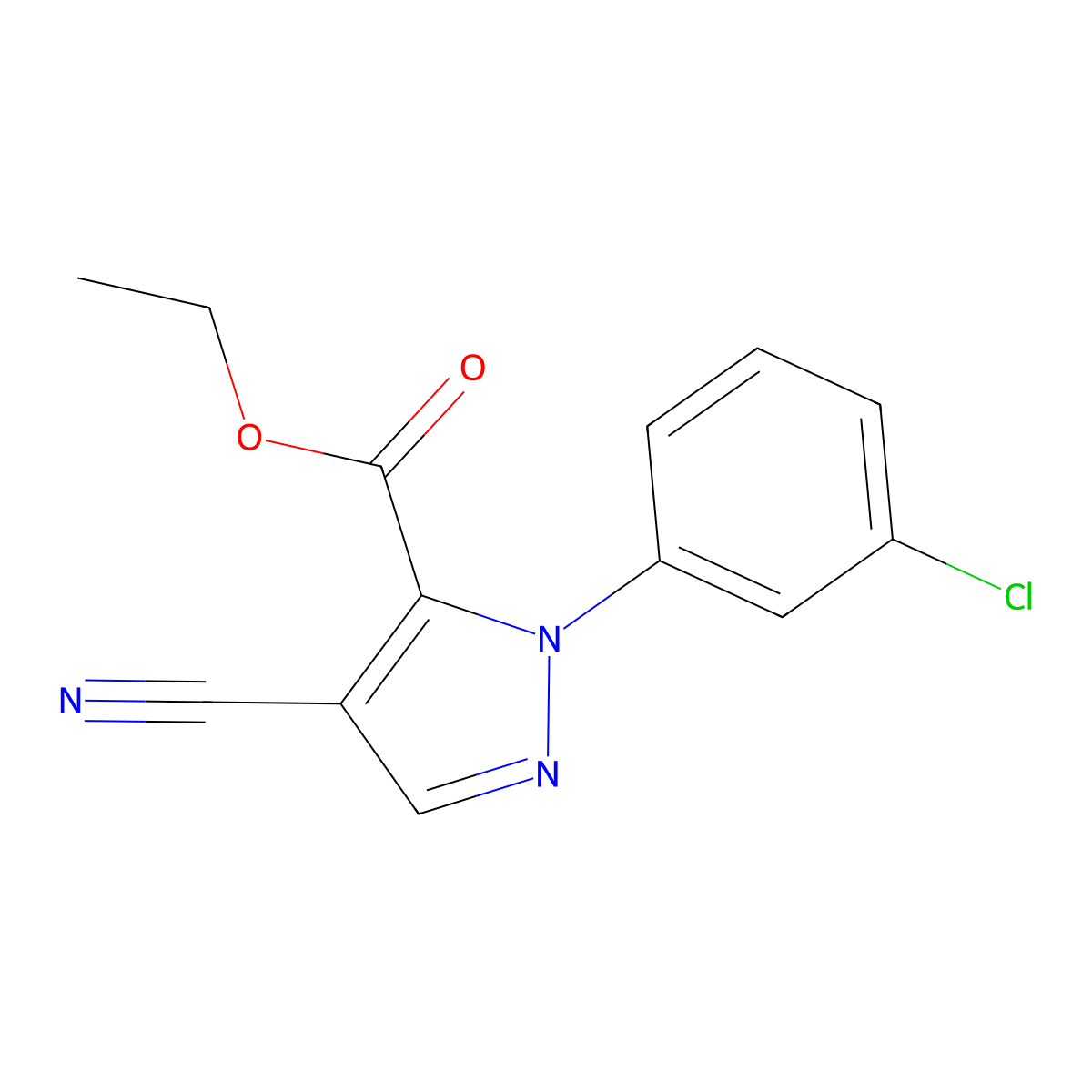 ethyl 1-(3-chlorophenyl)-4-cyano-1H-pyrazole-5-carboxylate molecular structure, CAS 321574-32-7
