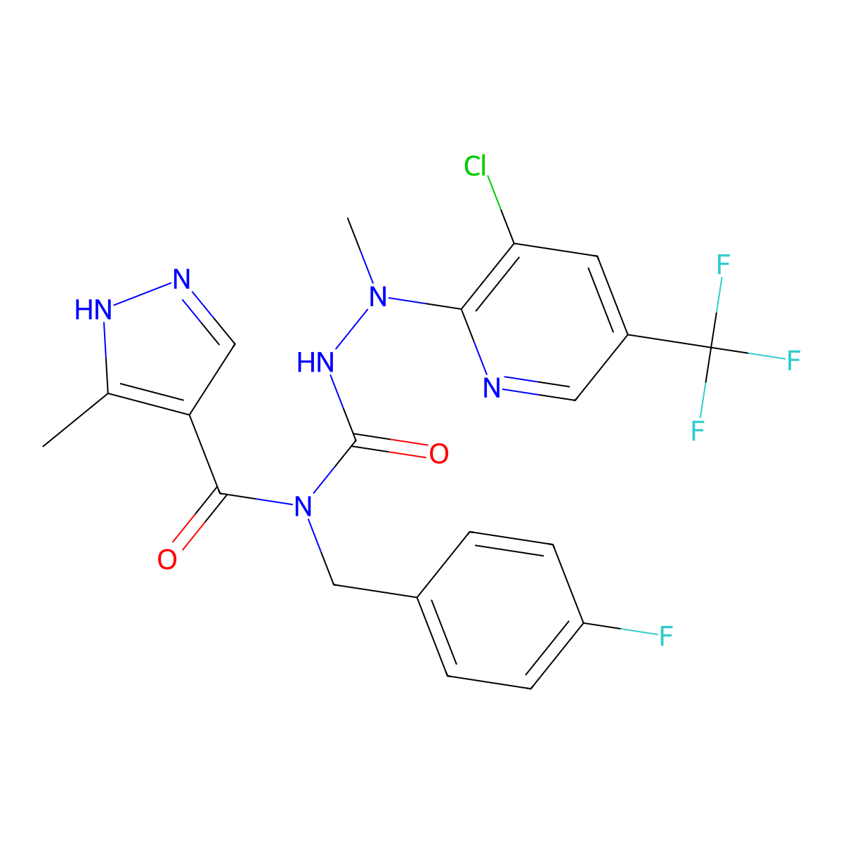 N-[[[3-chloro-5-(trifluoromethyl)pyridin-2-yl]-methylamino]carbamoyl]-N-[(4-fluorophenyl)methyl]-5-methyl-1H-pyrazole-4-carboxamide molecular structure, CAS 321574-35-0