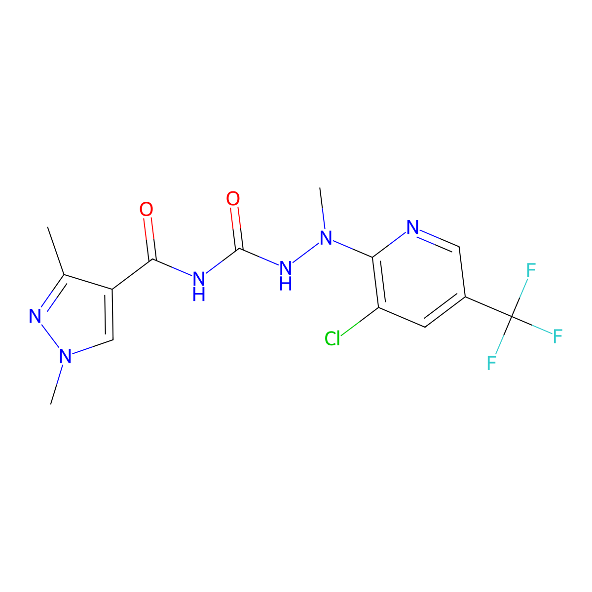 N-({2-[3-chloro-5-(trifluoromethyl)-2-pyridinyl]-2-methylhydrazino}carbonyl)-1,3-dimethyl-1H-pyrazole-4-carboxamide molecular structure, CAS 321574-36-1