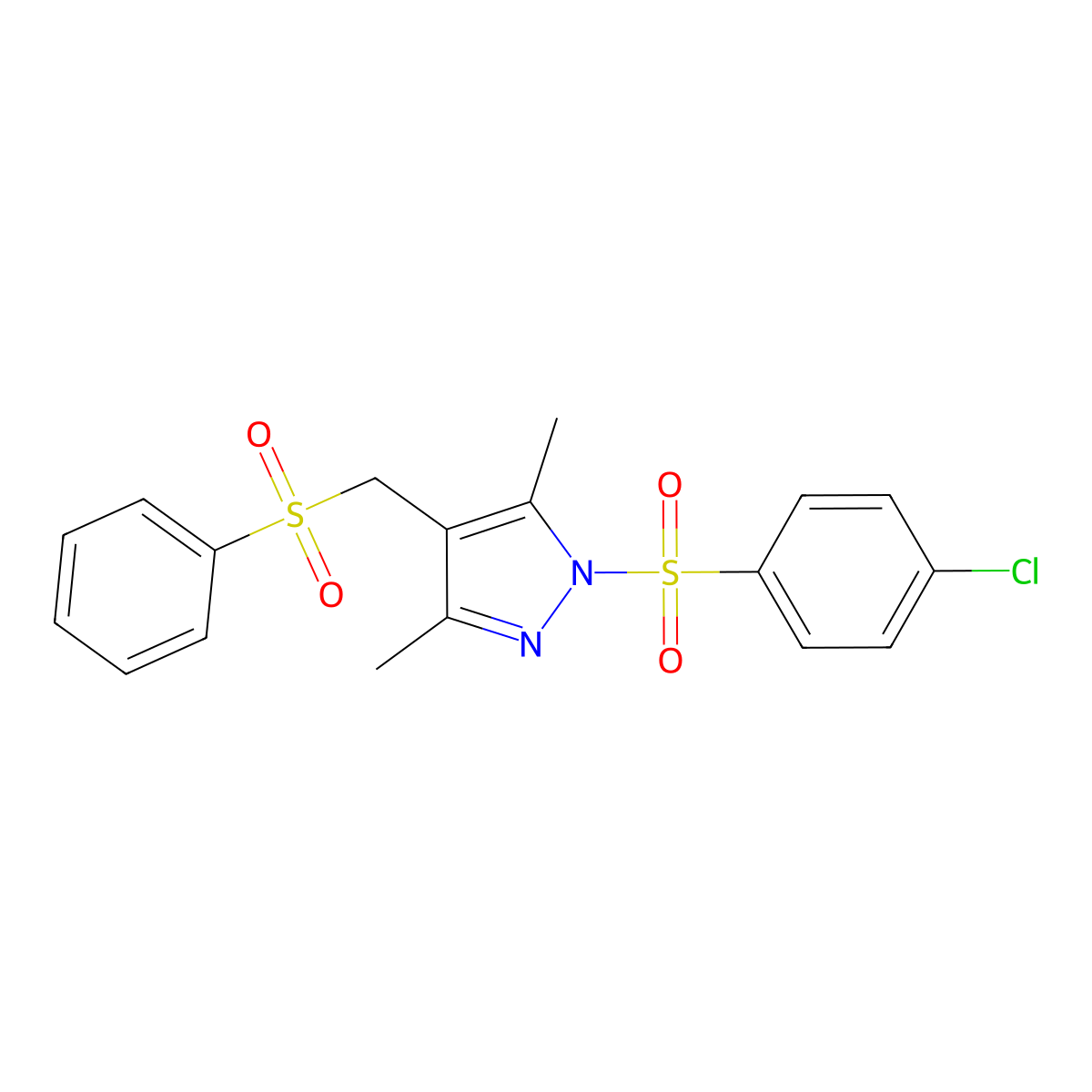 {1-[(4-chlorophenyl)sulfonyl]-3,5-dimethyl-1H-pyrazol-4-yl}methyl phenyl sulfone molecular structure, CAS 321574-42-9