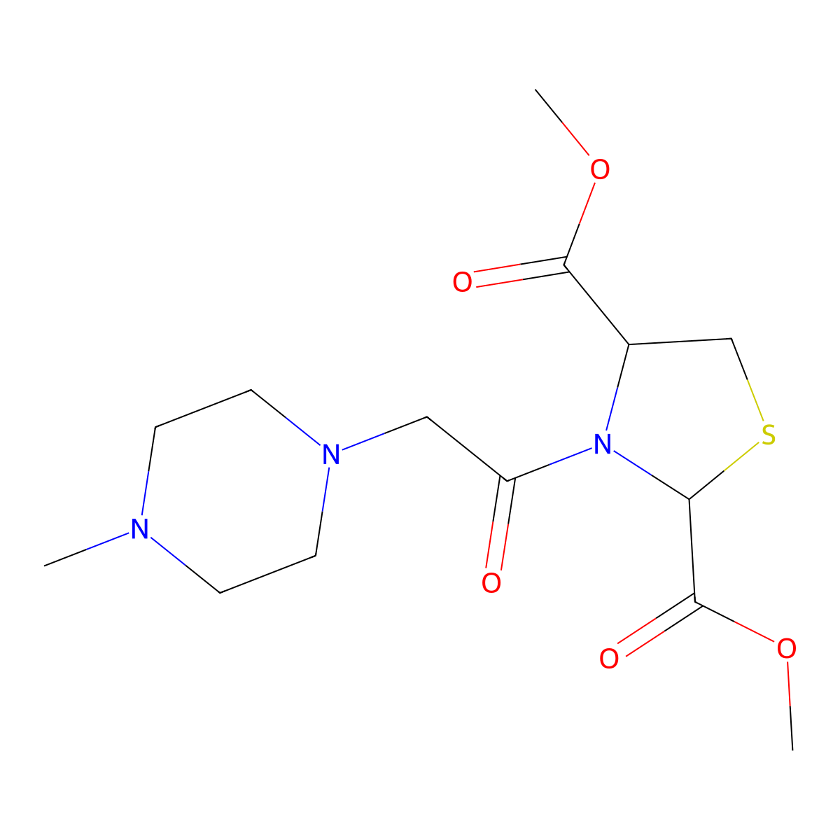 Dimethyl 3-[2-(4-methylpiperazino)acetyl]-1,3-thiazolane-2,4-dicarboxylate molecular structure, CAS 321574-48-5