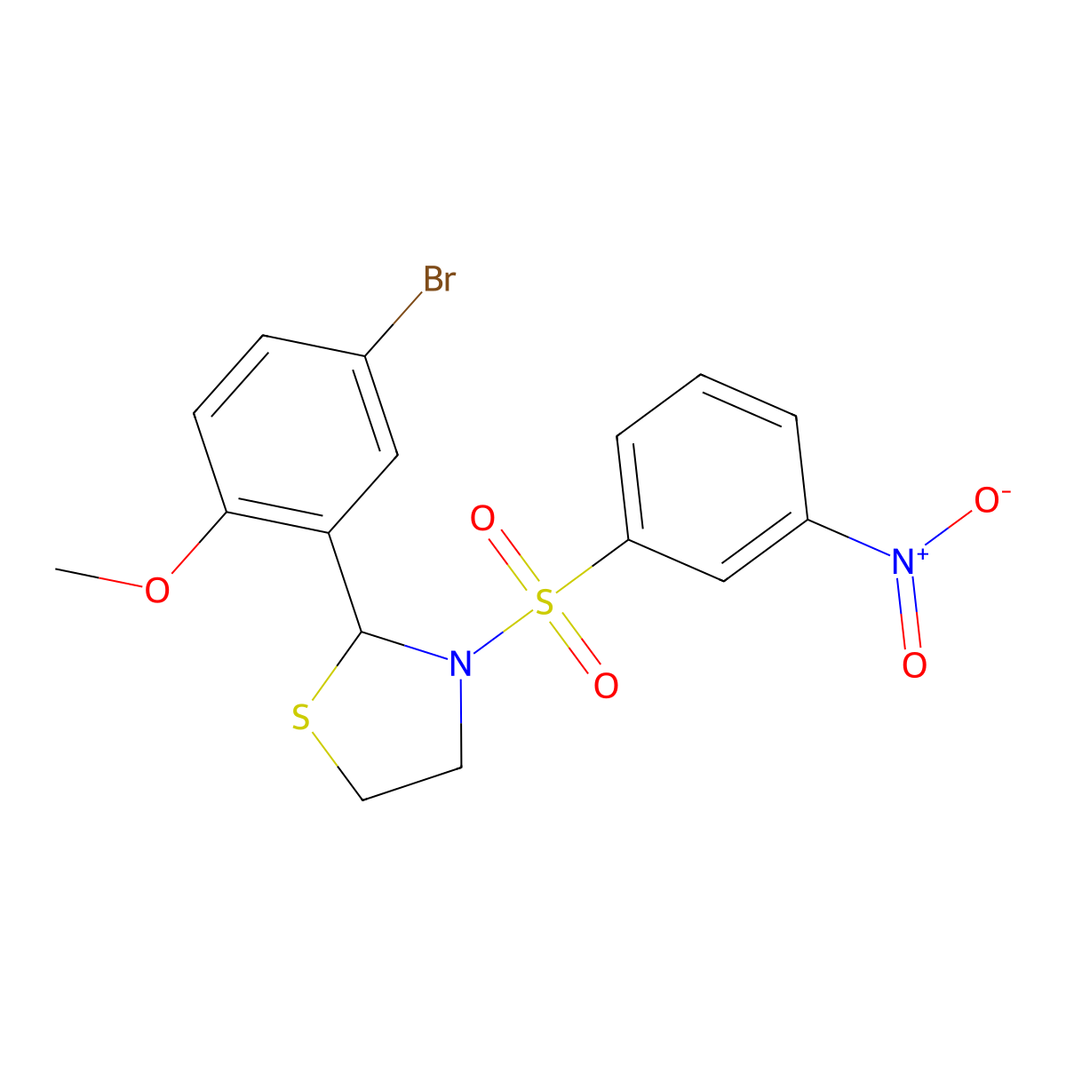 2-(5-Bromo-2-methoxyphenyl)-3-(3-nitrophenyl)sulfonyl-1,3-thiazolidine molecular structure, CAS 321579-23-1