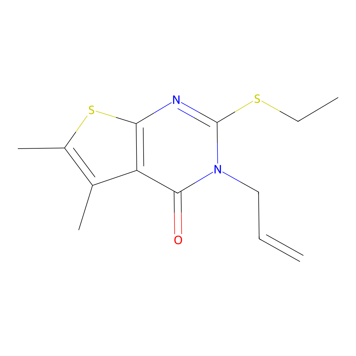 2-Ethylsulfanyl-5,6-dimethyl-3-prop-2-enylthieno[2,3-d]pyrimidin-4-one molecular structure, CAS 321579-58-2