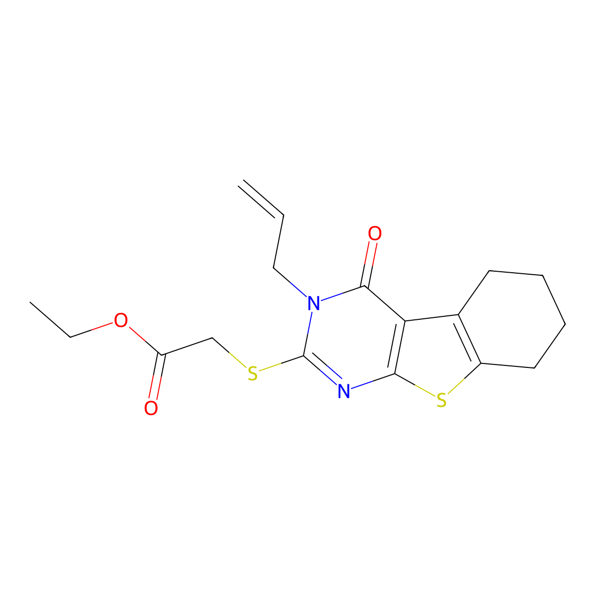 Ethyl [(3-allyl-4-oxo-3,4,5,6,7,8-hexahydro[1]benzothieno[2,3-d]pyrimidin-2-yl)thio]acetate molecular structure, CAS 321579-60-6