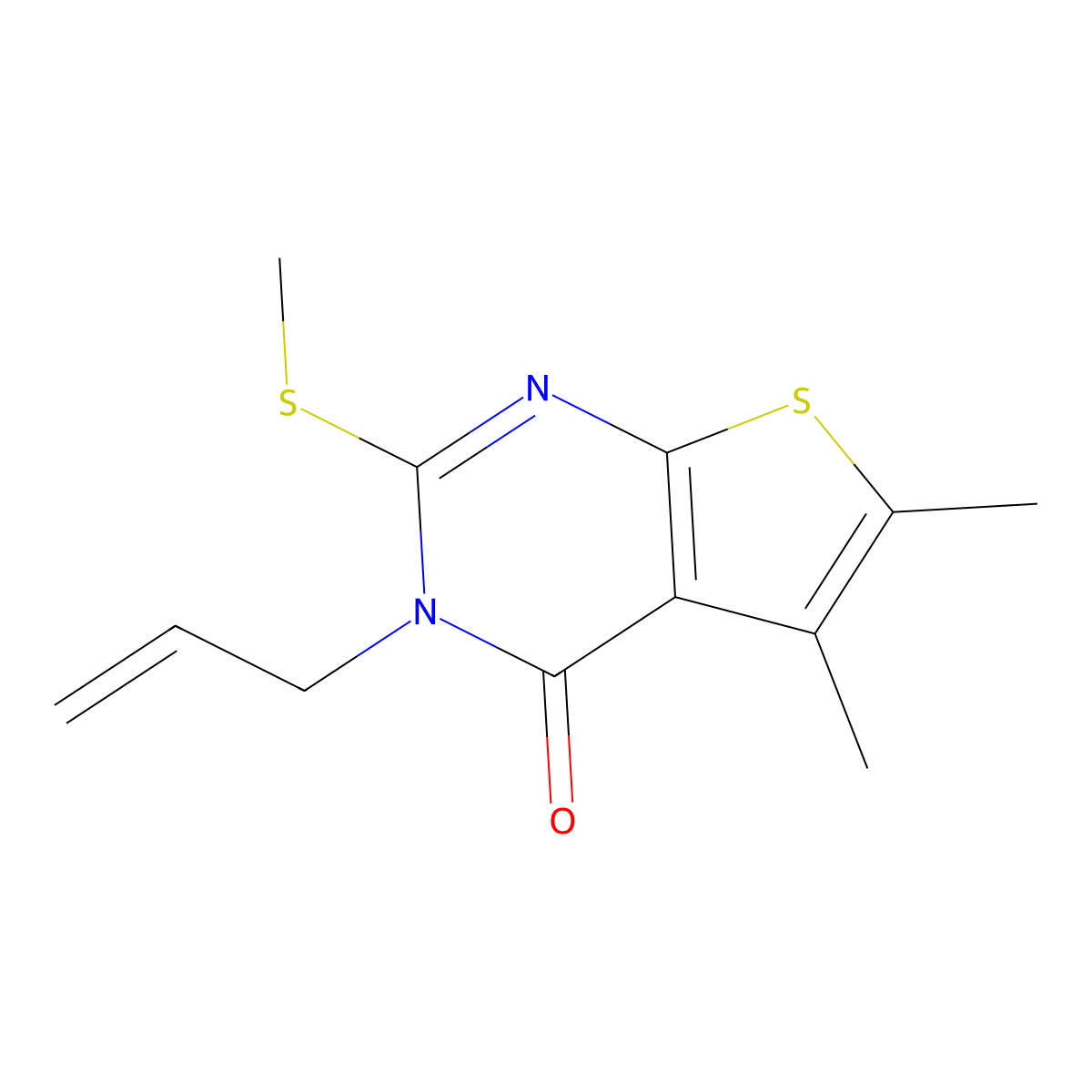 5,6-Dimethyl-2-methylthio-3-prop-2-enyl-3-hydrothiopheno[2,3-d]pyrimidin-4-one molecular structure, CAS 321579-65-1