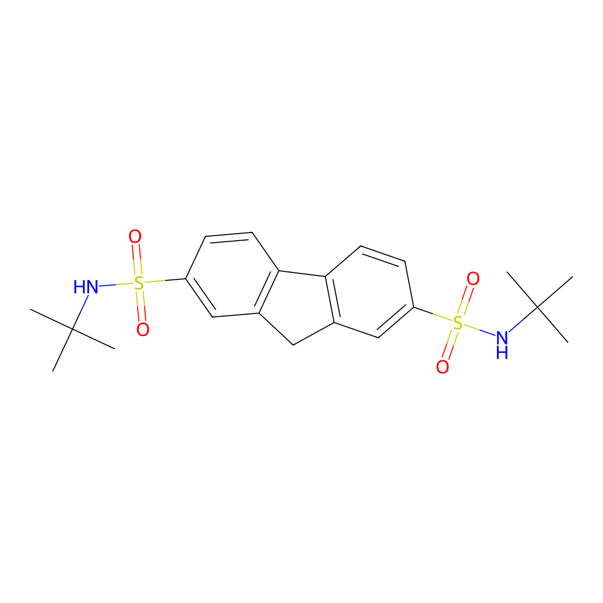 N2,N7-di-tert-butyl-9H-fluorene-2,7-disulfonamide molecular structure, CAS 321579-90-2
