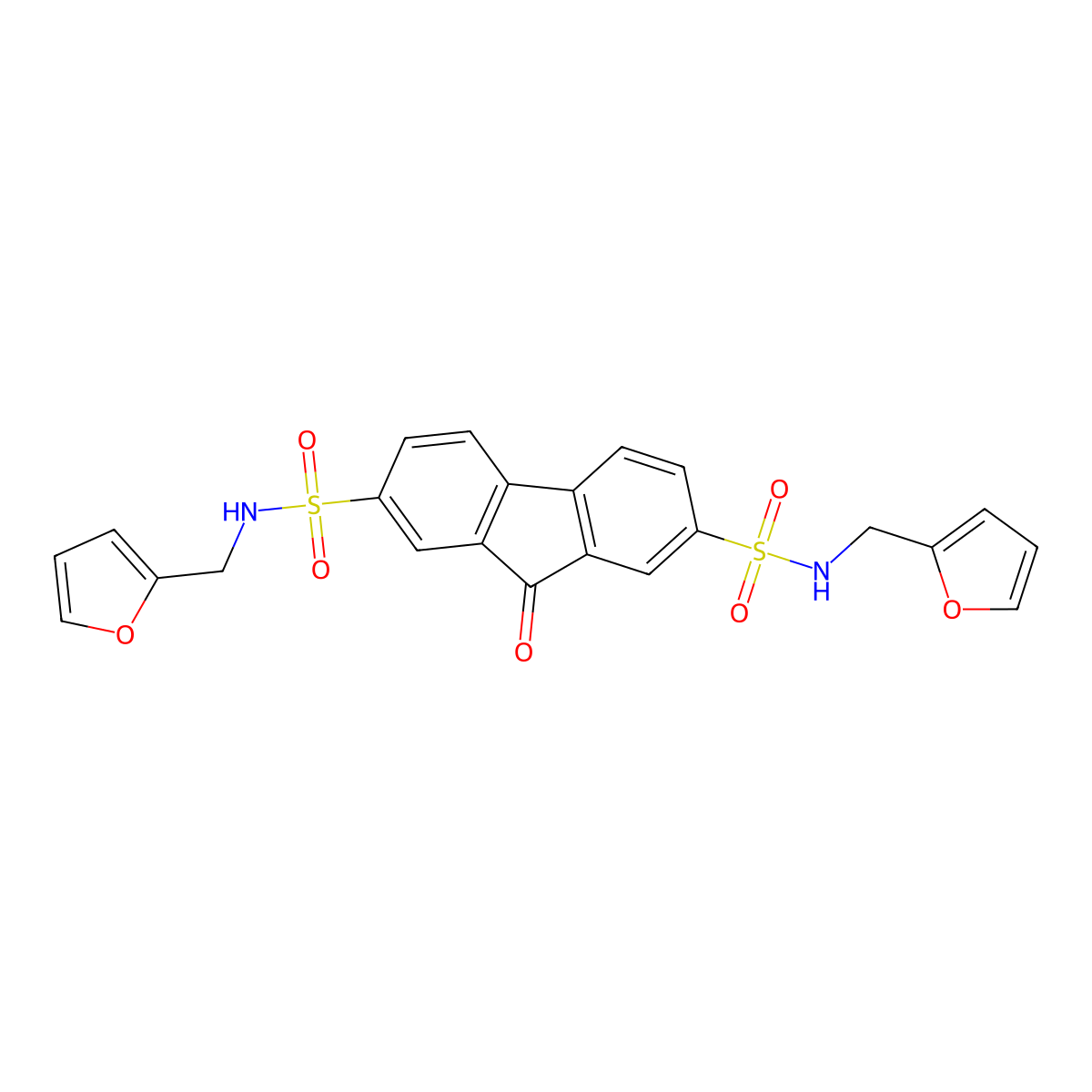 2-N,7-N-bis(furan-2-ylmethyl)-9-oxofluorene-2,7-disulfonamide molecular structure, CAS 321579-93-5