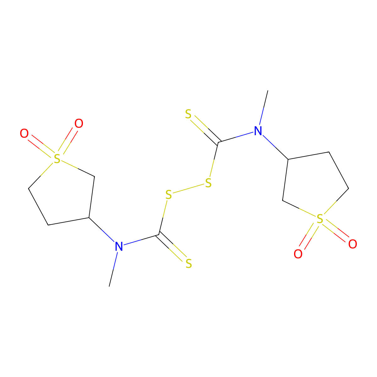 3-[({[(1,1-Dioxidotetrahydrothiophen-3-yl)(methyl)carbamothioyl]disulfanyl}carbonothioyl)(methyl)amino]tetrahydrothiophene 1,1-dioxide molecular structure, CAS 321580-86-3
