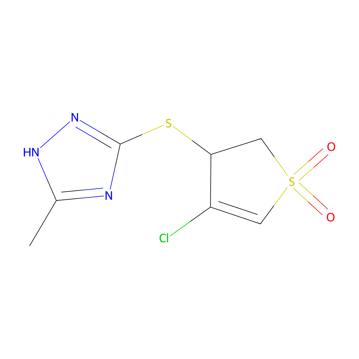 5-[(4-Chloro-2,3-dihydro-1,1-dioxido-3-thienyl)thio]-3-methyl-1H-1,2,4-triazole molecular structure, CAS 321580-99-8
