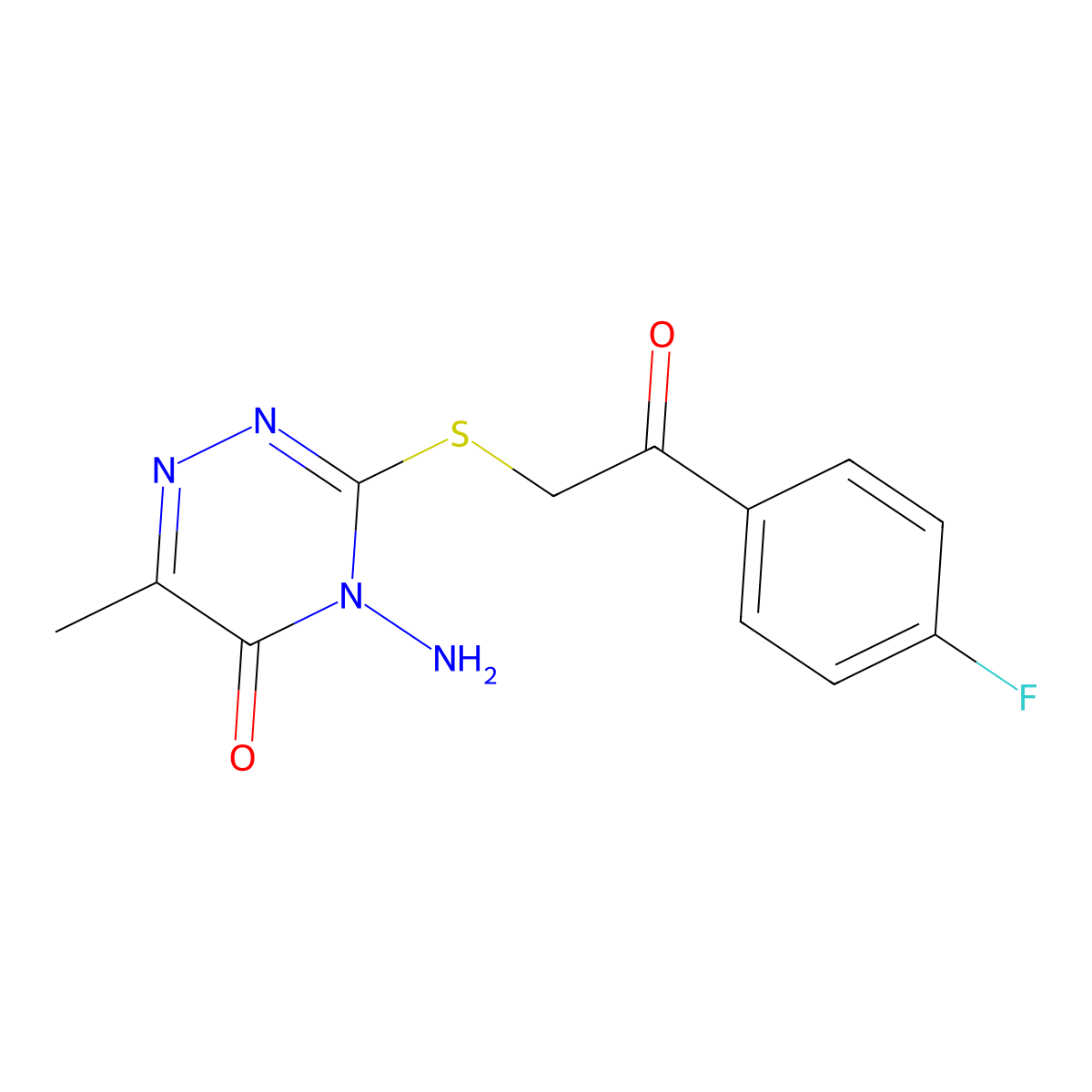 4-amino-3-((2-(4-fluorophenyl)-2-oxoethyl)thio)-6-methyl-1,2,4-triazin-5(4H)-one molecular structure, CAS 321602-37-3