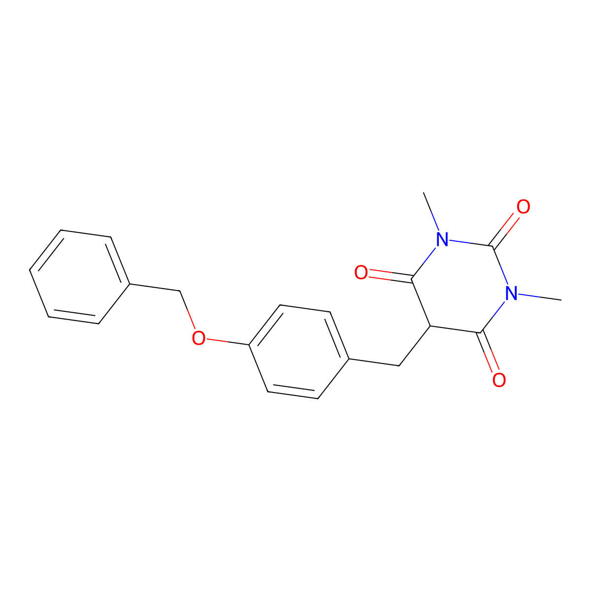 1,3-Dimethyl-5-[(4-phenylmethoxyphenyl)methyl]-1,3-diazinane-2,4,6-trione molecular structure, CAS 321657-24-3