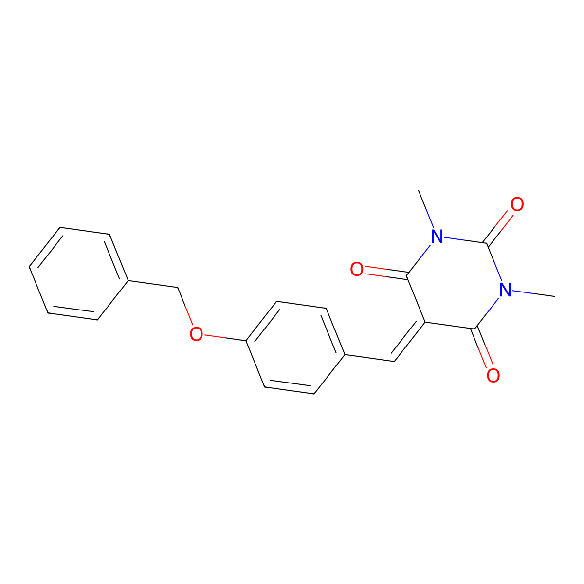 5-{[4-(benzyloxy)phenyl]methylene}-1,3-dimethyl-2,4,6(1H,3H,5H)-pyrimidinetrione molecular structure, CAS 321657-70-9