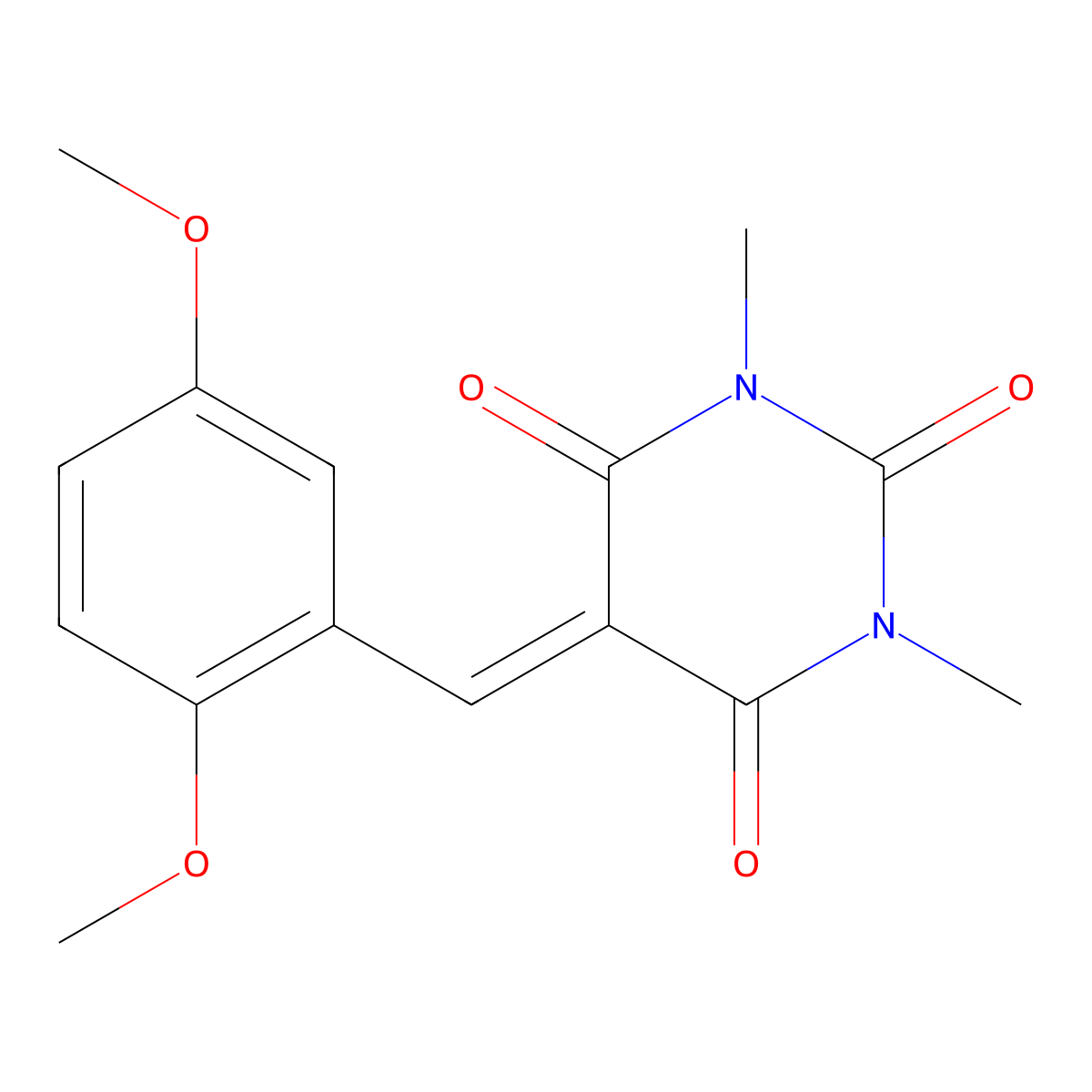 5-[(2,5-Dimethoxyphenyl)methylene]-1,3-dimethyl-2,4,6(1H,3H,5H)-pyrimidinetrione molecular structure, CAS 321657-71-0