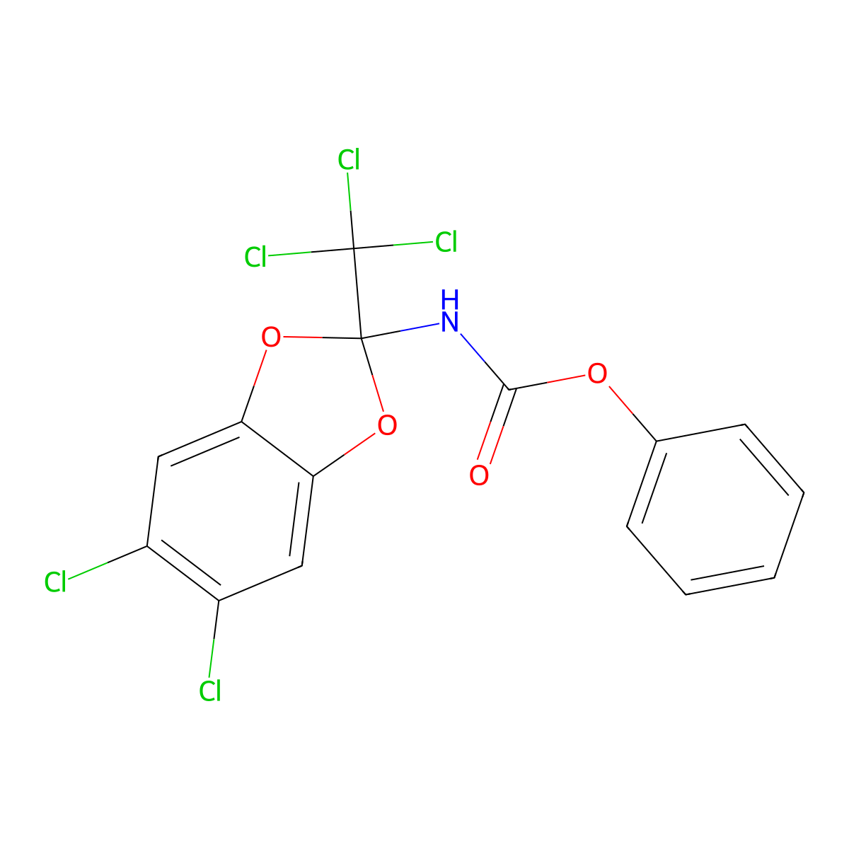 Phenyl 5,6-dichloro-2-(trichloromethyl)-1,3-benzodioxol-2-ylcarbamate molecular structure, CAS 321679-62-3