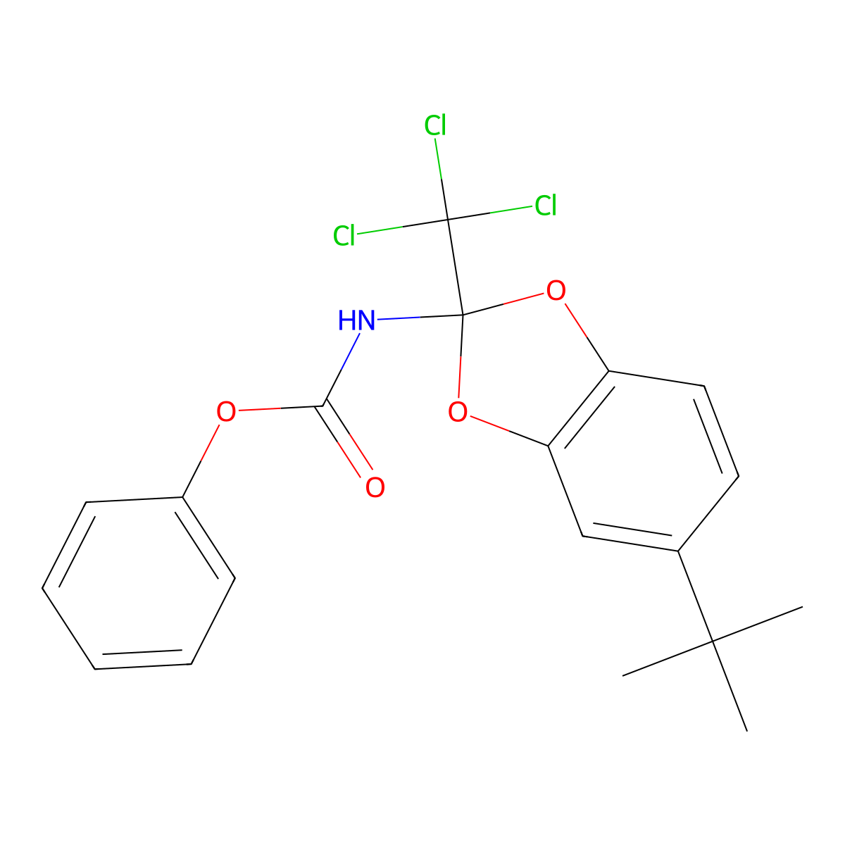 Phenyl (5-(tert-butyl)-2-(trichloromethyl)benzo[d][1,3]dioxol-2-yl)carbamate molecular structure, CAS 321679-64-5