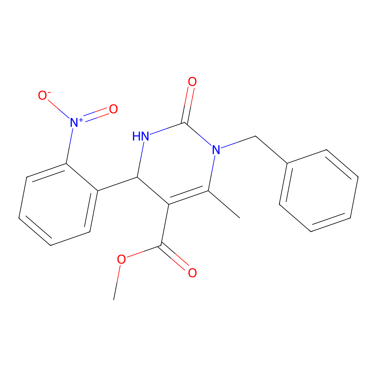 Methyl 1-benzyl-6-methyl-4-(2-nitrophenyl)-2-oxo-1,2,3,4-tetrahydropyrimidine-5-carboxylate molecular structure, CAS 321680-22-2