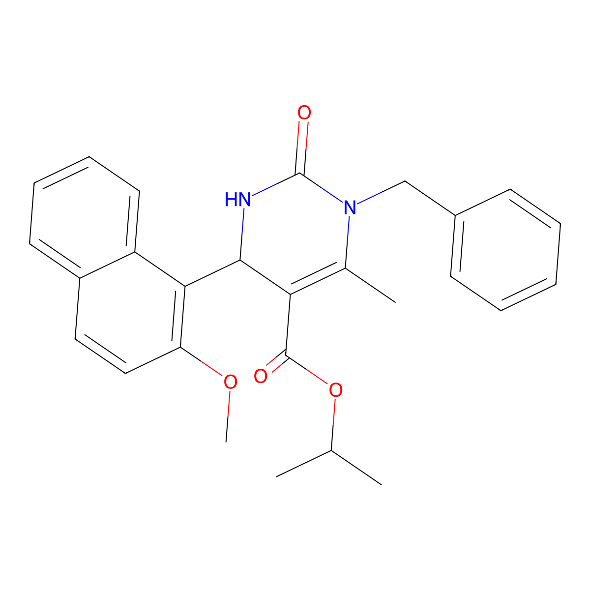 Isopropyl 1-benzyl-4-(2-methoxynaphthalen-1-yl)-6-methyl-2-oxo-1,2,3,4-tetrahydropyrimidine-5-carboxylate molecular structure, CAS 321680-37-9