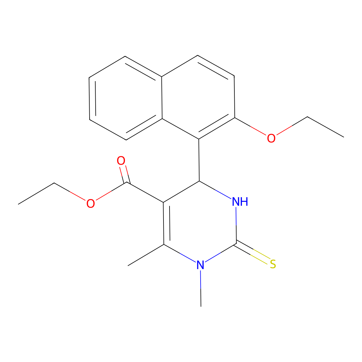 Ethyl 4-(2-ethoxynaphthalen-1-yl)-1,6-dimethyl-2-thioxo-1,2,3,4-tetrahydropyrimidine-5-carboxylate molecular structure, CAS 321680-49-3