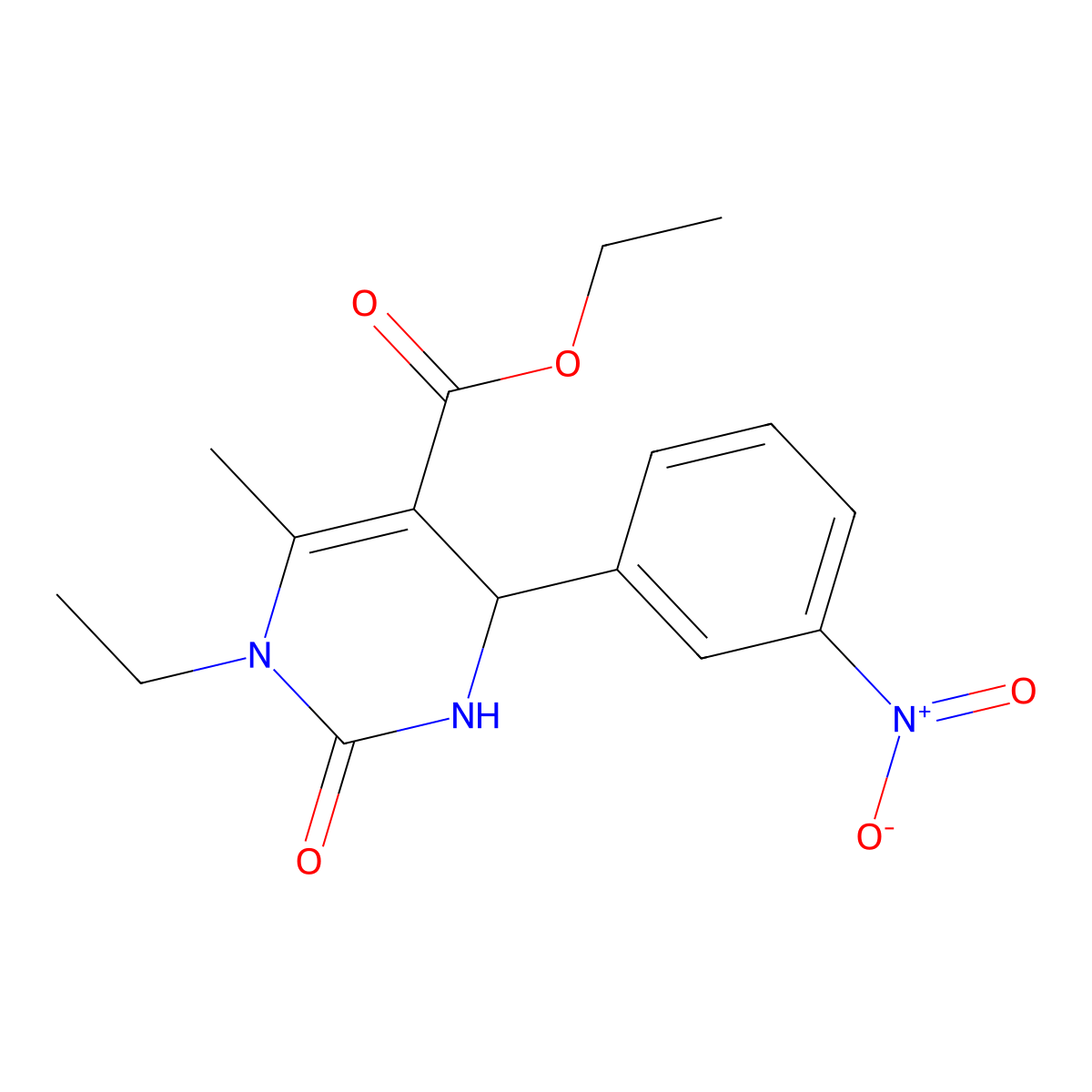 Ethyl 1-ethyl-6-methyl-4-(3-nitrophenyl)-2-oxo-1,2,3,4-tetrahydropyrimidine-5-carboxylate molecular structure, CAS 321681-84-9