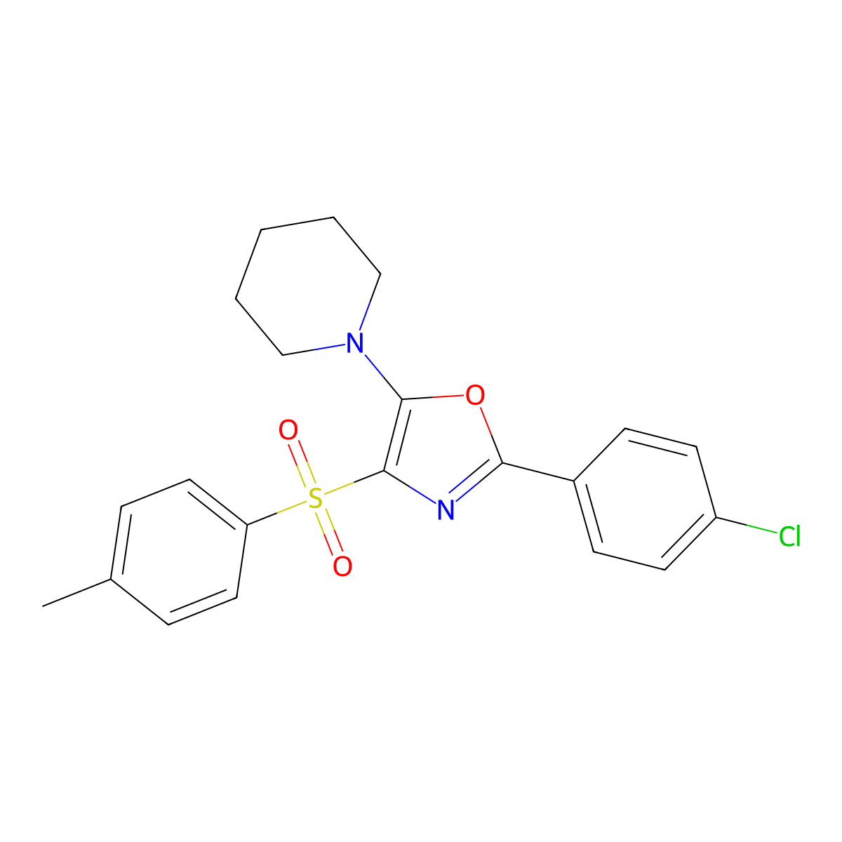 2-(4-Chlorophenyl)-5-(piperidin-1-yl)-4-tosyloxazole molecular structure, CAS 321685-27-2