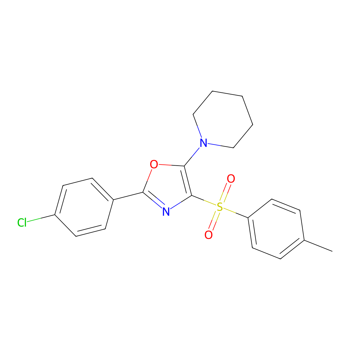 2-(4-Chlorophenyl)-5-(piperidin-1-yl)-4-tosyloxazole molecular structure, CAS 321685-27-2