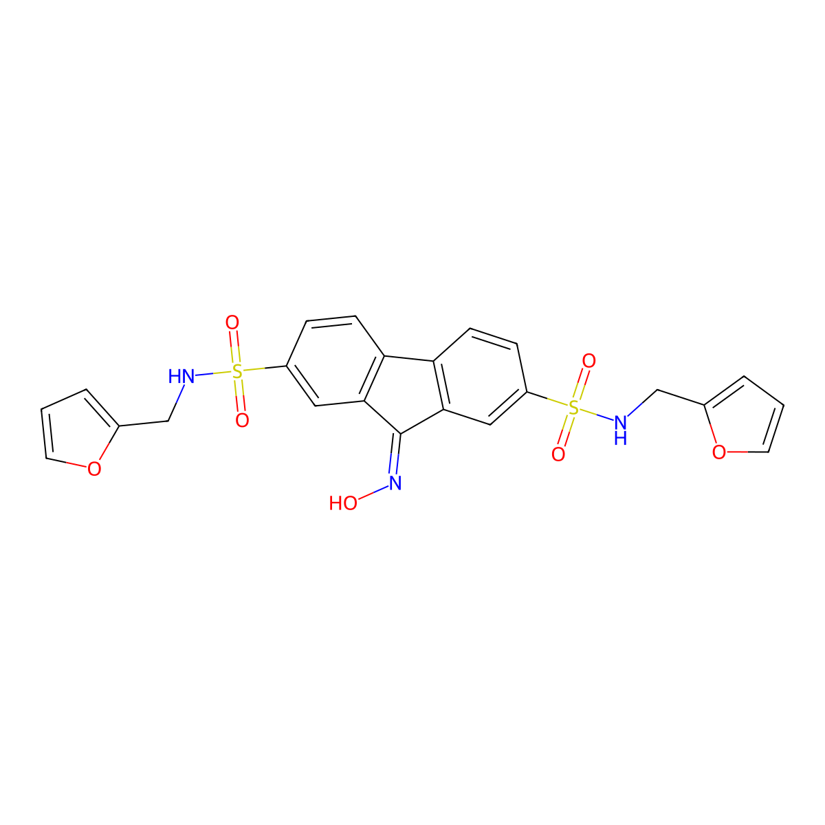 N~2~,N~7~-bis(2-furylmethyl)-9-(hydroxyimino)-9H-fluorene-2,7-disulfonamide molecular structure, CAS 321685-36-3