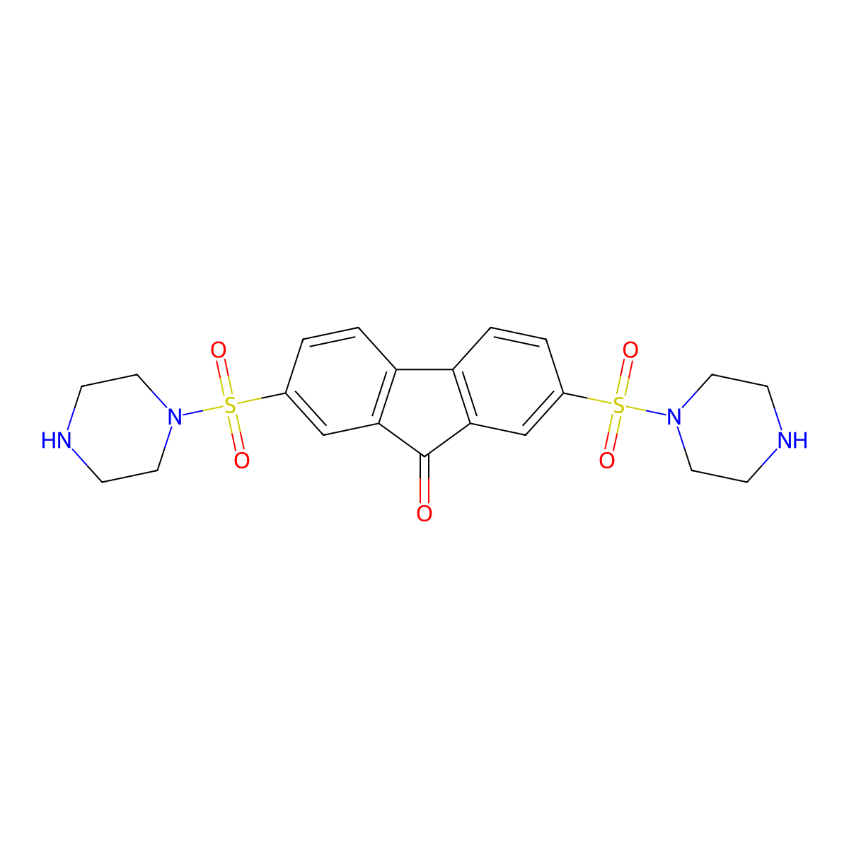 2,7-Bis(piperazin-1-ylsulfonyl)fluoren-9-one molecular structure, CAS 321685-52-3