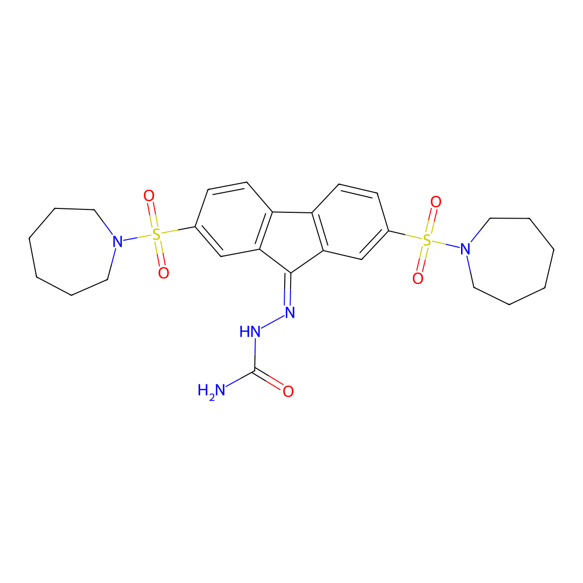 2-(2,7-bis(azepan-1-ylsulfonyl)-9H-fluoren-9-ylidene)hydrazinecarboxamide molecular structure, CAS 321685-55-6